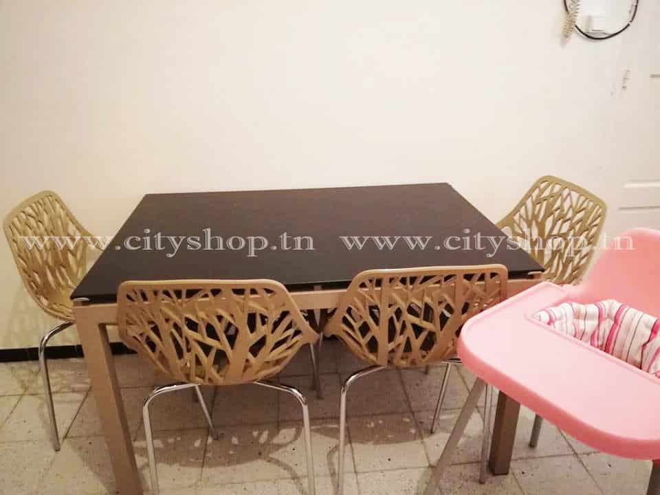 Table de cuisine agatha 120x80cm vitre coloré + 4 chaises jungle