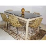 Table de cuisine agatha 150x90cm vitre coloré + 6 chaises jungle