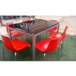 Table de cuisine agatha 120x80cm vitre coloré + 6 chaises pedos