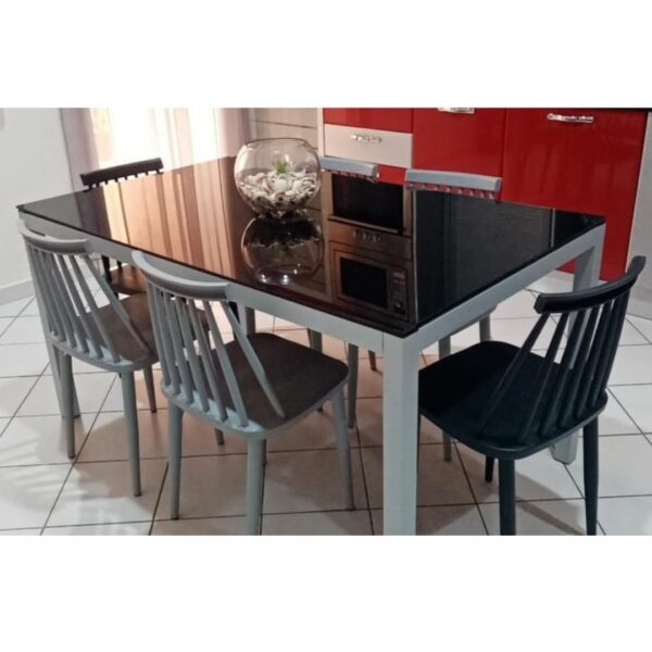 Table à manger 150x90cm vitre colorée avec 6 chaises Bird